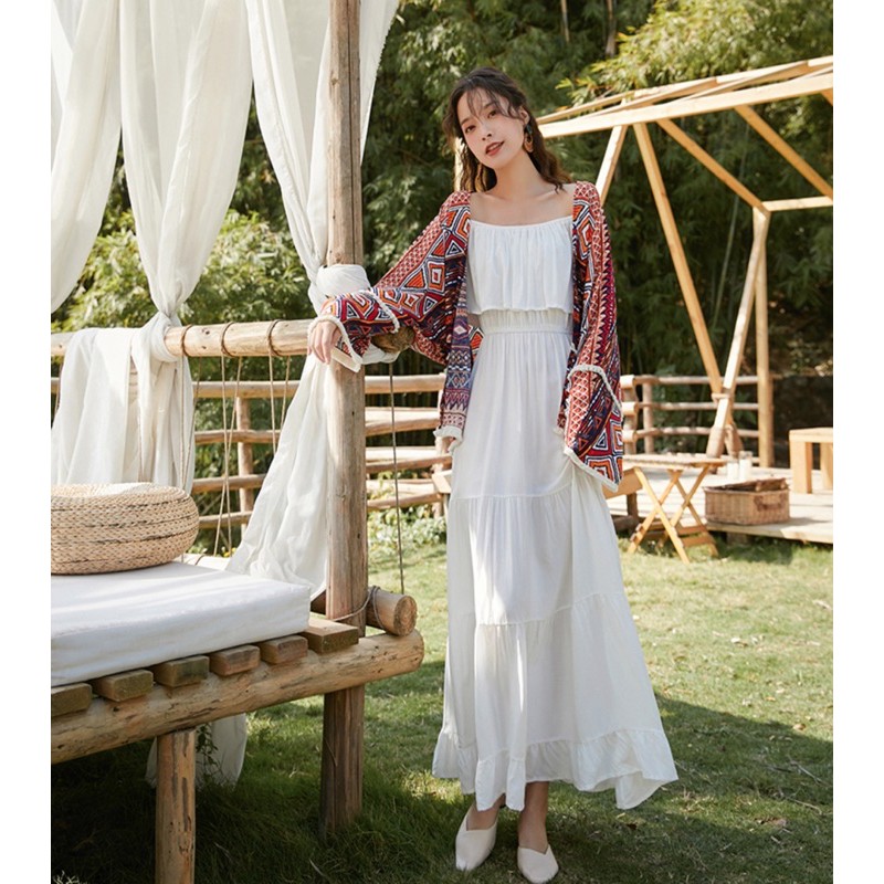 Áo khoác phong cách bohochic hoạ tiết độc đáo vintage kimono đi biển du lịch bohomian tua rua lenvintage