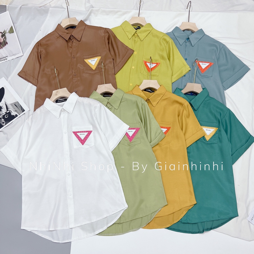 Xả hàng - Áo sơ mi kiểu 1 túi mác da, Áo sơ mi nữ ngắn tay SM2076 - NhiNhi Shop