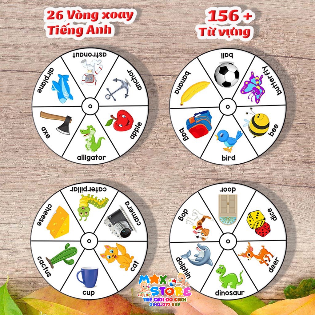 Bộ Flashcard tổng hợp hình tròn xoay 26 bảng chữ cái Tiếng Anh Từ Điển Bằng Hình ( Dành cho trẻ từ 2 -6 tuổi)