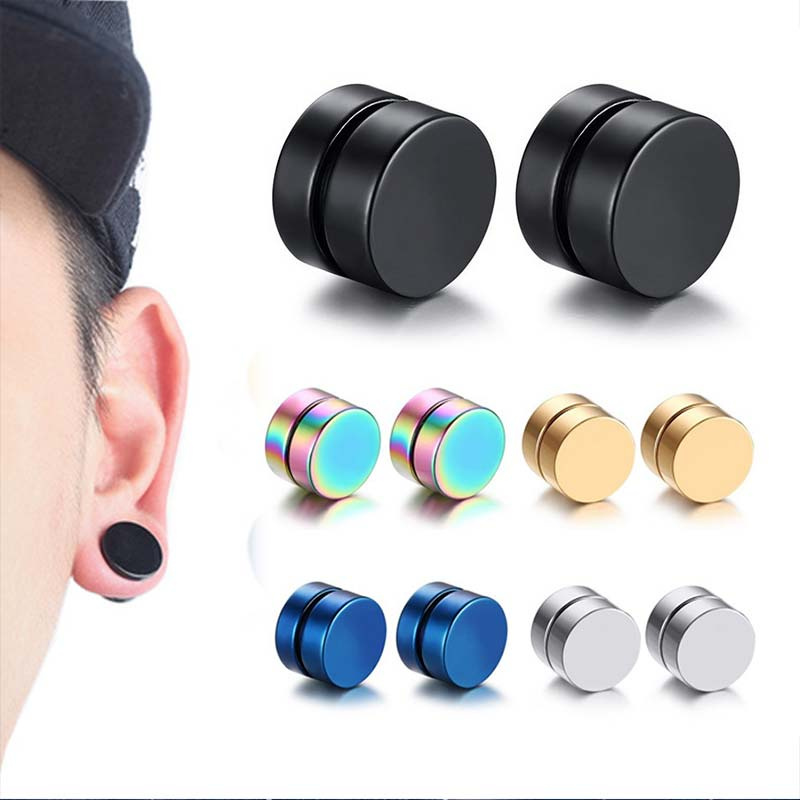 Khuyên tai nam châm dạng tròn thời trang 6mm/ 8mm/ 10mm/ 12mm với 5 màu tùy chọn