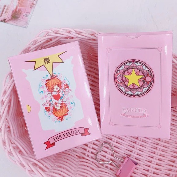 Bộ Bài Tây Màu Hồng In Hoạt Hình Sakura Dễ Thương-54 lá màu hồng khác nhau Clow card/Cardcaptor Sakura/KINOMOTO SAKURA