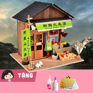 Mô hình nhà búp bê tự lắp ráp bằng gỗ DIY Tiệm trái cây phố cổ