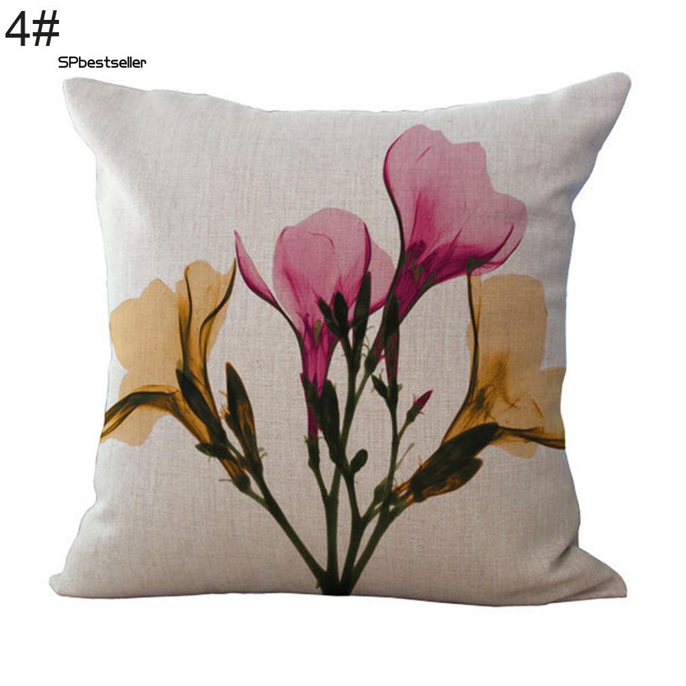 Vỏ gối sofa vải lanh trang trí họa tiết hoa hiện đại