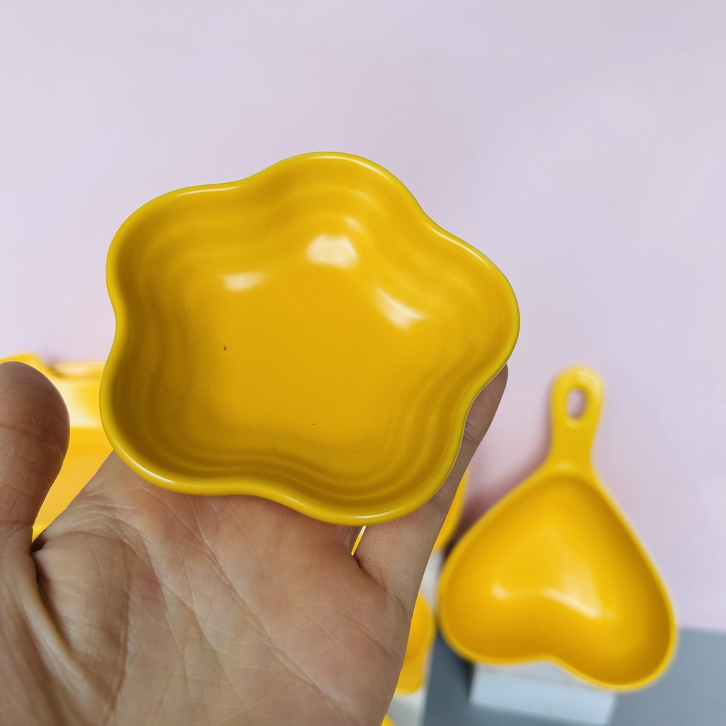 Sét bát đĩa gốm sứ decor trang trí đồ ăn siêu đẹp bộ màu vàng 15 món