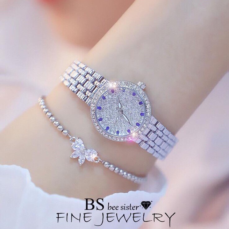 Đồng hồ nữ BS BEE SISTER BSCX dây thép mặt đính đá xanh sang trọng | BigBuy360 - bigbuy360.vn