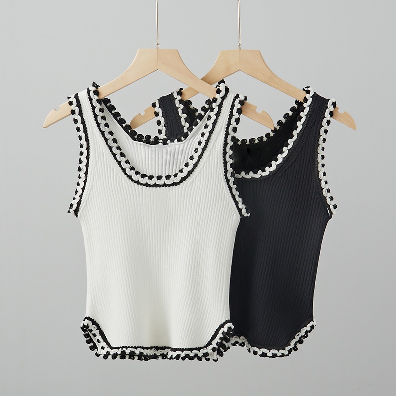 Áo kiểu croptop SUXI dệt kim cổ chữ U không tay phong cách vintage thời trang mùa hè cho nữ