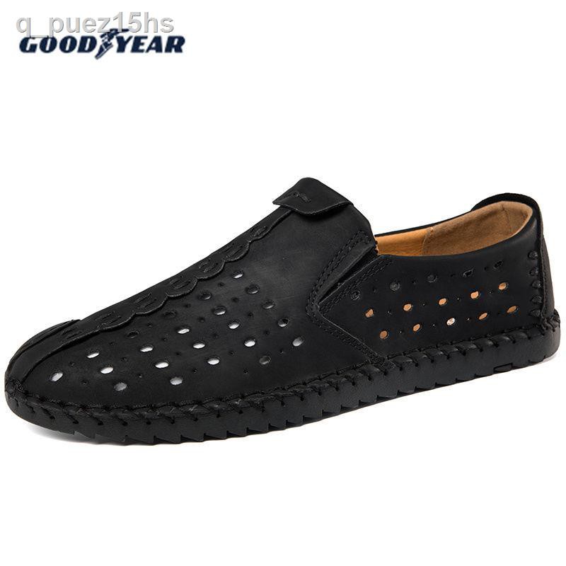 ❁▬Giày da rỗng thoáng khí của nam giới Goodyear mềm Lỗ dưới mùa hè phong cách cổ điển dép thông thường RZJ602-1