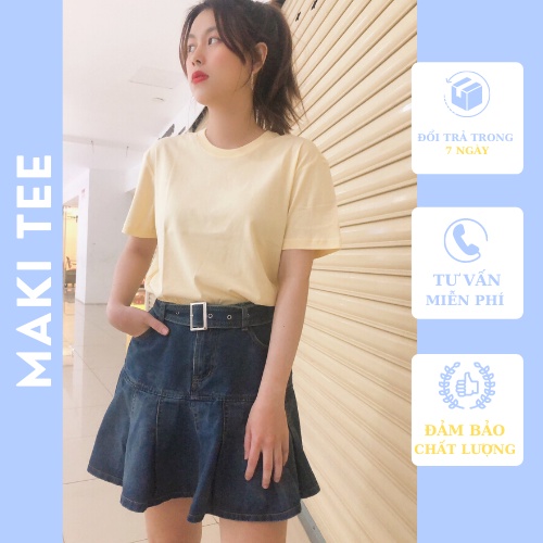 Áo thun nữ trơn cổ tròn tay ngắn cao cấp 100% cotton, áo phông nữ trơn hàng xuất khẩu Nhật Bản Maki Tee AT43