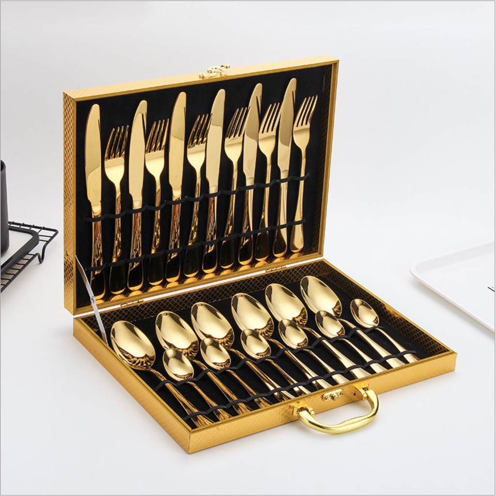 Bộ Dụng Cụ ăn Beefsteak cao cấp Gold Stainless Steel 24pcs - HanruiOffical