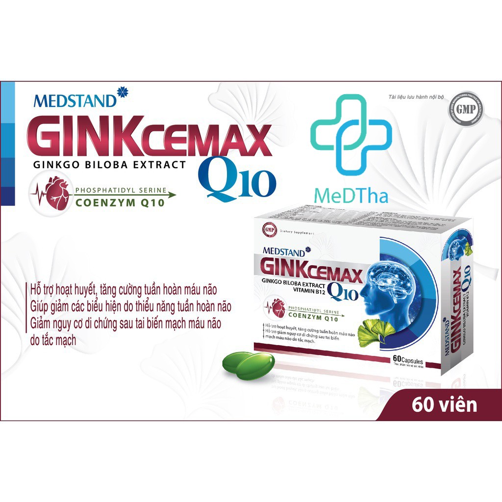 Bổ não Ginkcemax Q10 - Hỗ trợ hoạt huyết dưỡng não, giảm đau đầu MEDSTAND (60 viên) [Chính hãng]
