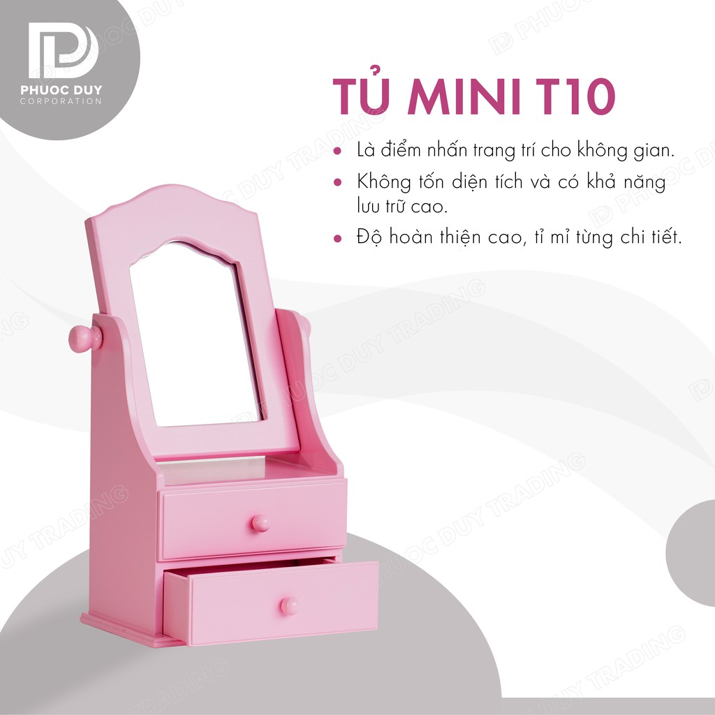 Tủ mini để bàn đa năng - Tủ nữ trang mỹ phẩm T10 có gương
