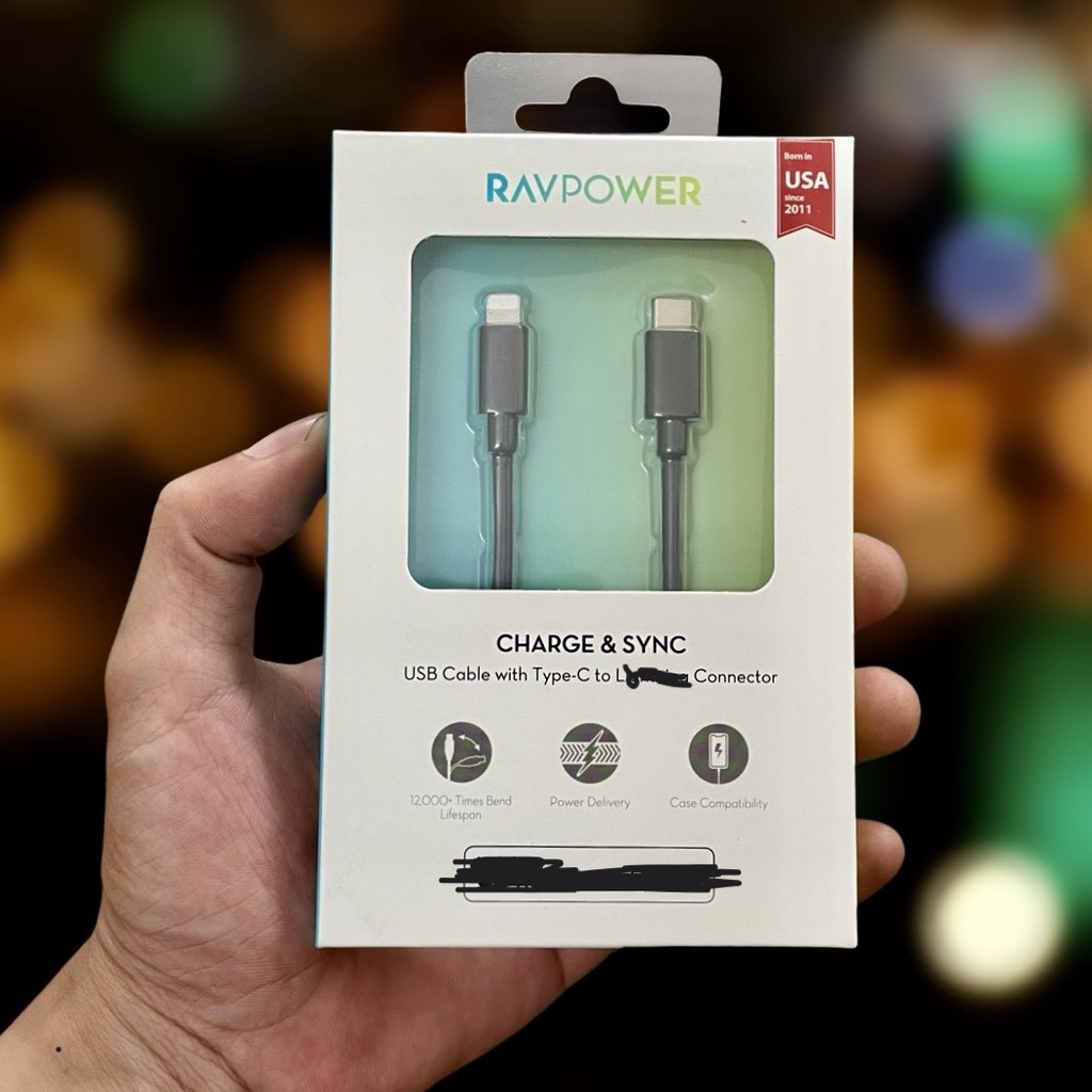 Cáp Ngắn Sạc Nhanh Type C to L RAVPower RP-CB1002BLK - 30cm - Sản Phẩm Chính Hãng - Bảo Hành 12 Tháng