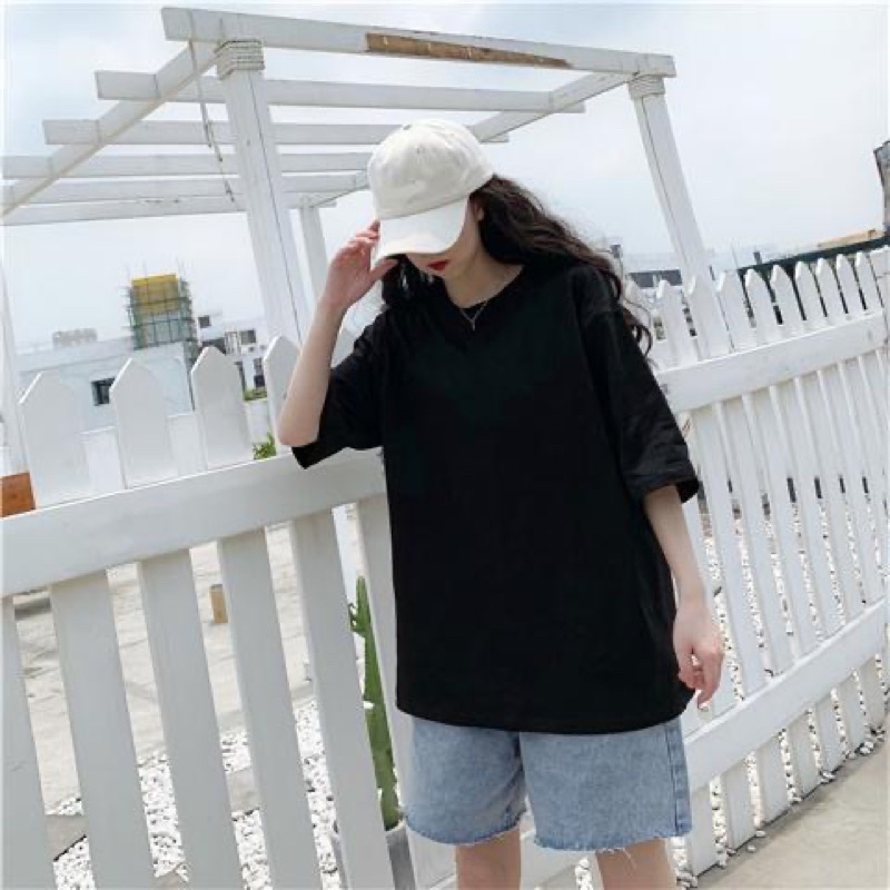 Áo Phông Thun Nữ Nam Unisex Màu Đen Trắng Basic Cổ Tròn Phom Rộng Ngắn Tay Chất Mềm Co Dãn Thấm Mồ Hôi Hàng Quảng Châu