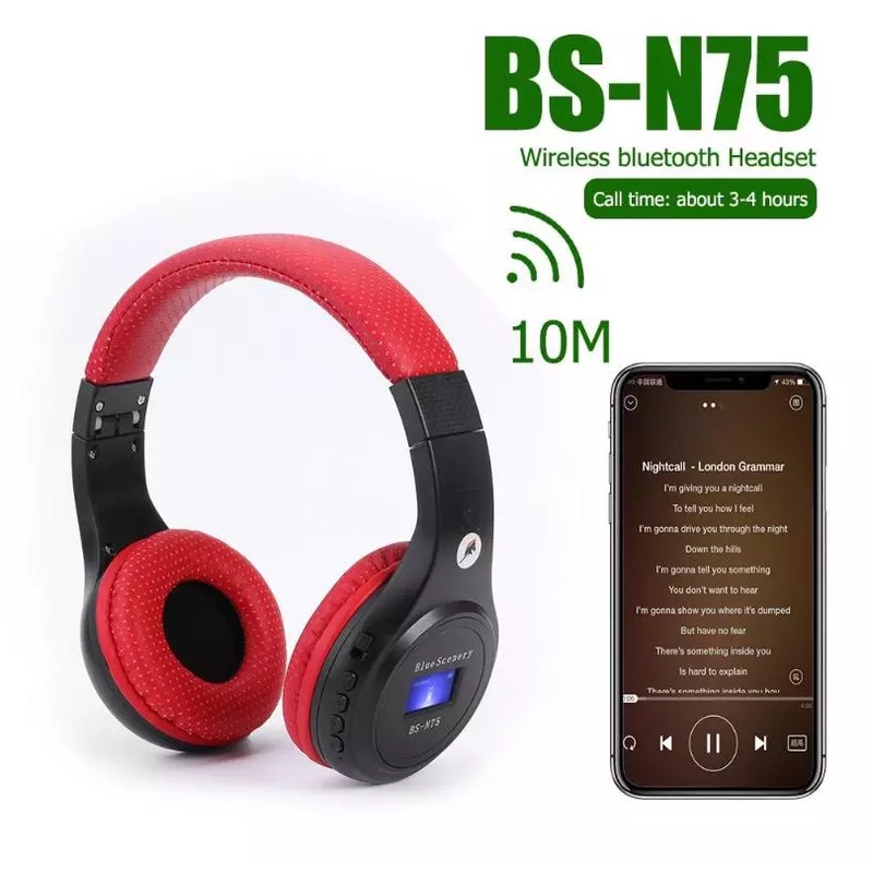 ♫Nghe Nhạc + Chơi Game♫ Tai nghe bluetooth headphone không dây chụp tai N75,có mic ,chơi game, nghe nhạc liên tục 8H