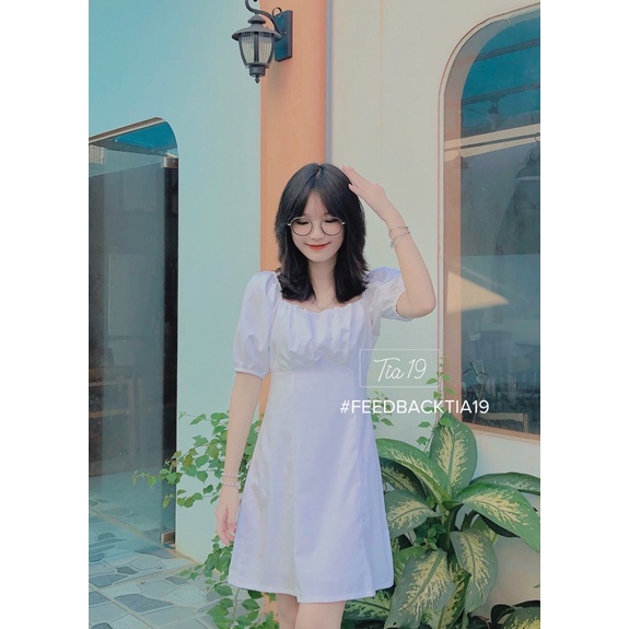 Váy cổ vuông ly ngực Tia19. Đầm ulzzang dáng xoè rớt vai ( Ảnh thật) | BigBuy360 - bigbuy360.vn