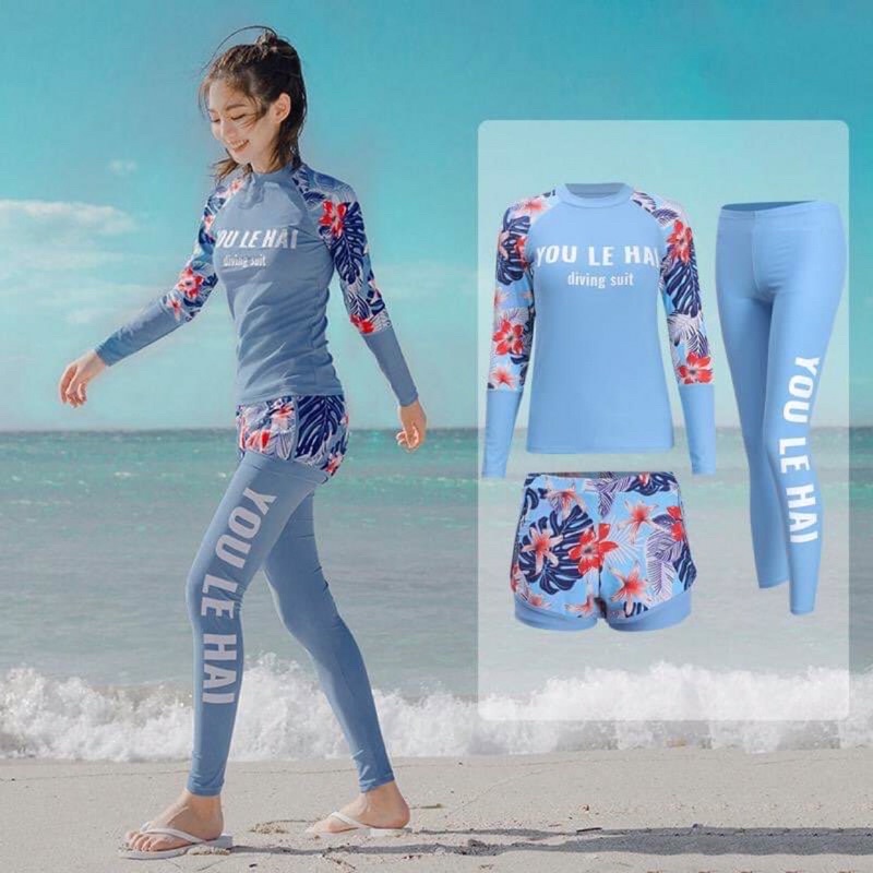 Đồ Bơi Nữ, Bikini Nữ Đồ Bơi Hai Mảnh Dài Tay Chống Nắng Kín Đáo