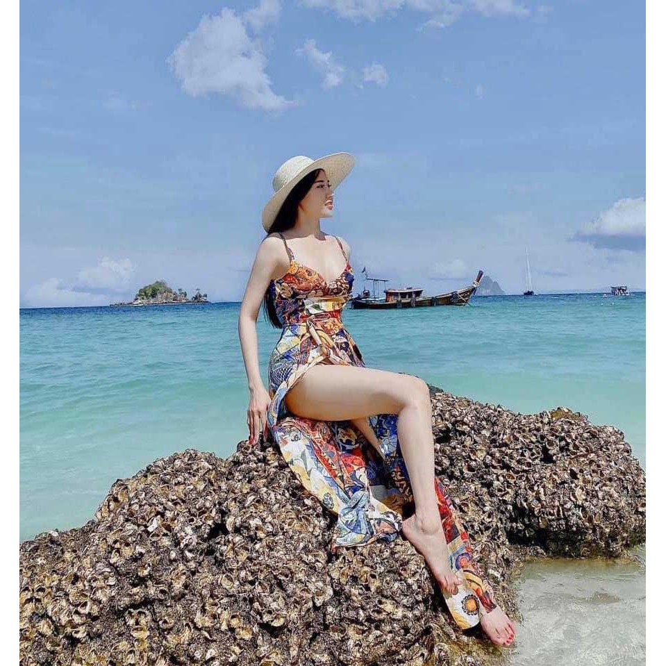 Đầm maxi thổ cẩm xẻ tà cao cấp | BigBuy360 - bigbuy360.vn