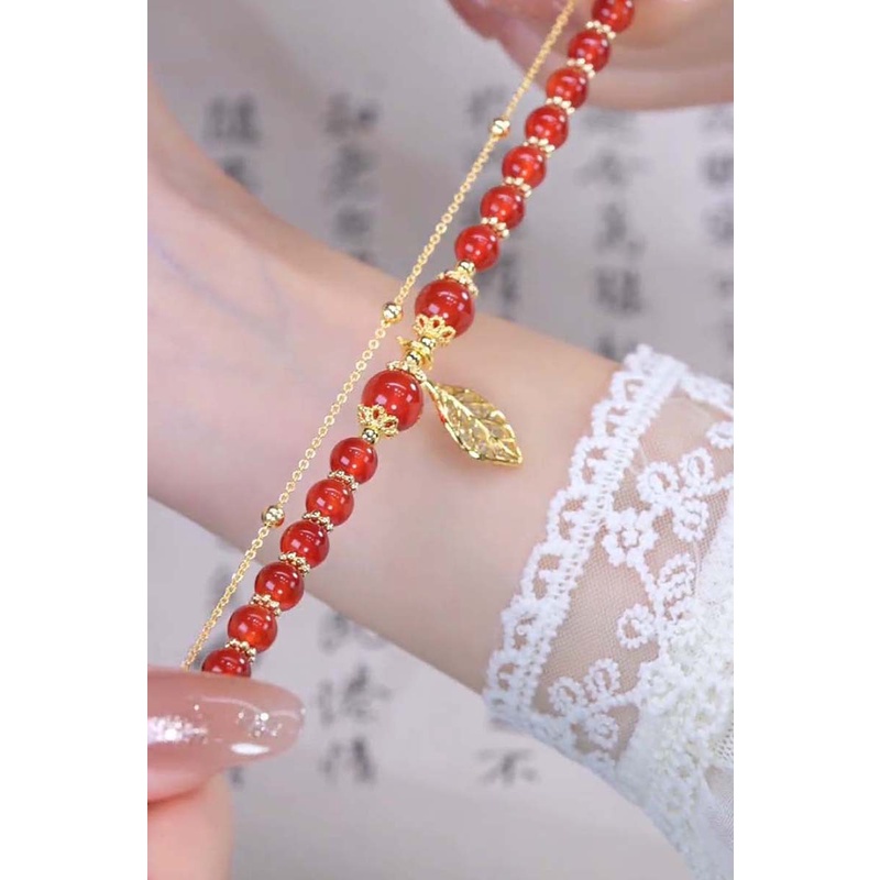 [Hàng Mới] Vòng Tay Chuỗi Hạt Đá Mã Não Đỏ Thiết Kế Thời Trang Độc Đáo