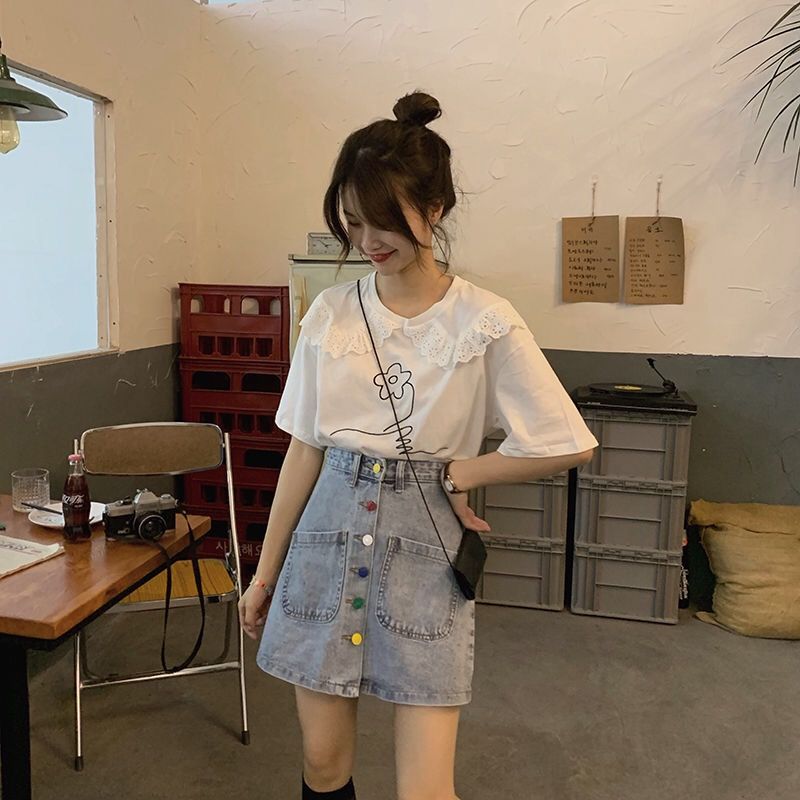Chân váy denim lưng cao dáng chữ A phong cách Hàn Quốc thời trang mùa hè 2020 cho nữ sinh váy chân váy chữ a váy chữ a chân váy chữ a