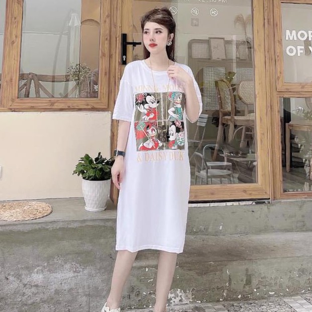 Váy Nữ Dáng Dài Đầm Suông Tay Lỡ In Họa Tiết Daisy Duck Chất Cotton Co Dãn | BigBuy360 - bigbuy360.vn
