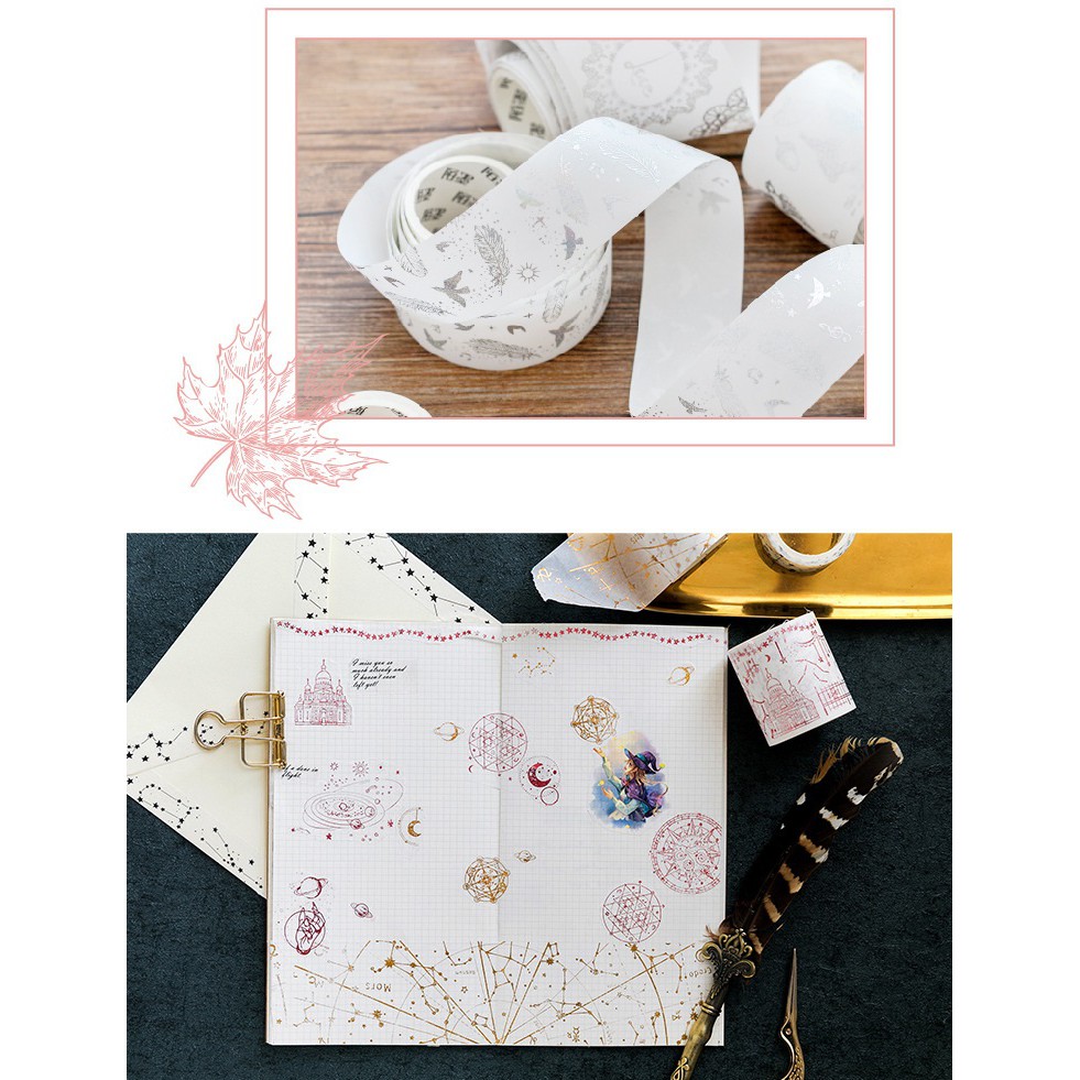 Set 2 cuộn băng dính washi tape nhũ trang trí planner WST130