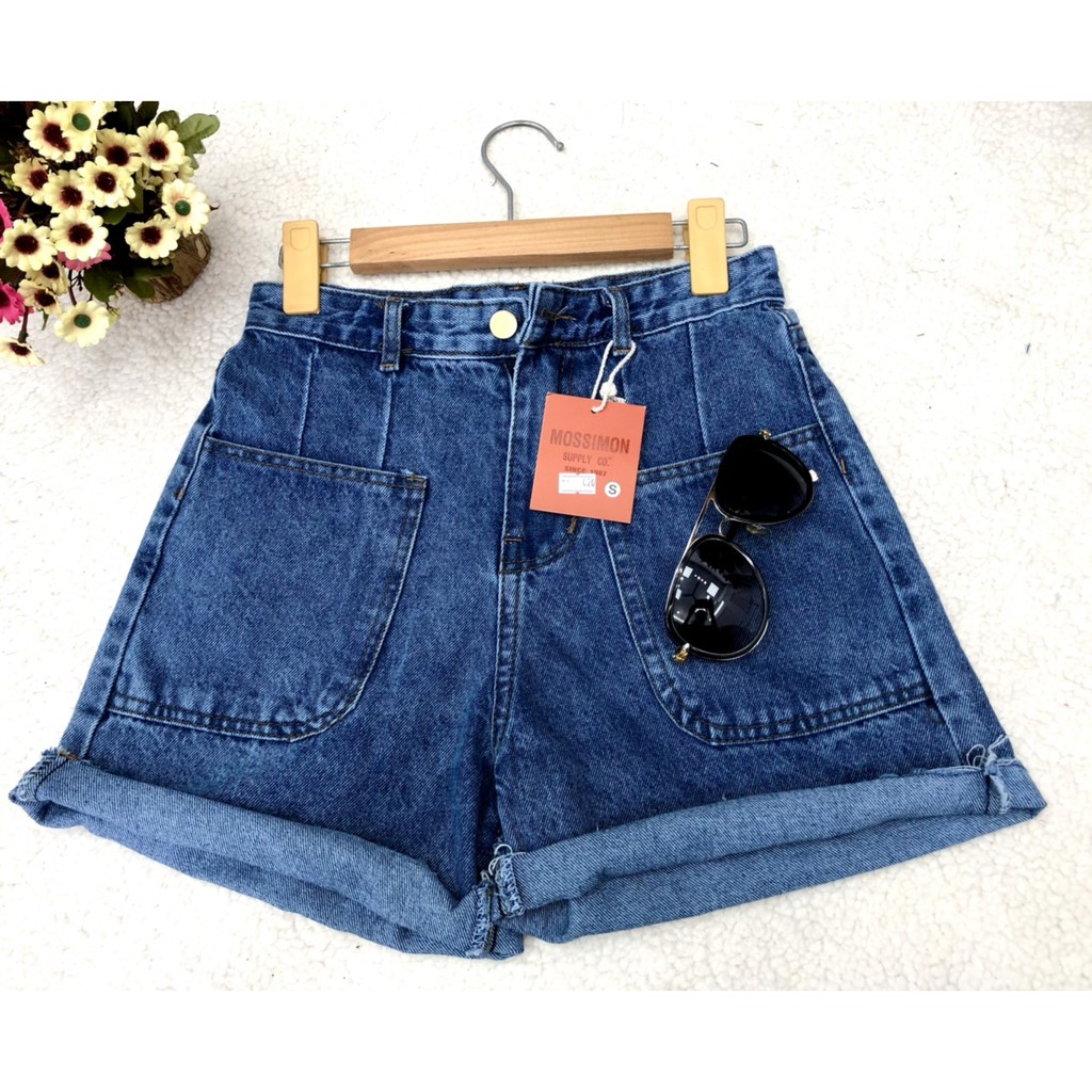 Quần short jeans nữ túi vuông, short jeans cạp cao 2 màu  siêu xinh hàng cao cấp Hachidesigns