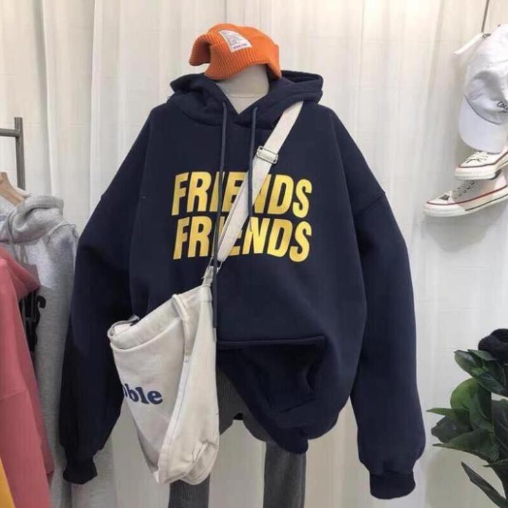 Áo hoodie nỉ nữ đen, bông dày dáng rộng champion Friend nb1 mh1 | BigBuy360 - bigbuy360.vn