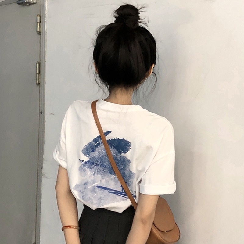 Áo Thun HIIXIIVI T-Shirt Tay Ngắn Cổ Tròn In Hình Hoàng Hôn Thời Trang Mùa Hè Phong Cách Hàn Quốc Dành Cho Nữ 2022