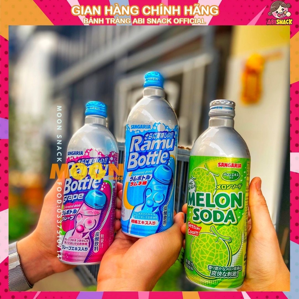 Nước ngọt Soda nhập khẩu chính hãng Nhật Bản Sangaria Ramu Bottle Vị Nho/Dưa Lưới/Truyền Thống Chai 500ml