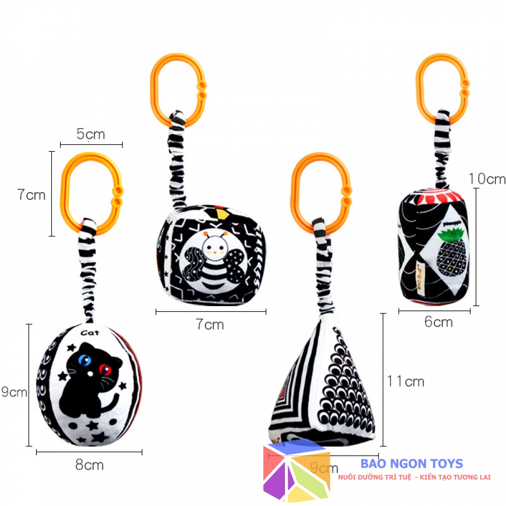 SET TREO NÔI HÌNH KHỐI TRẮNG ĐEN KÍCH THÍCH THỊ GIÁC CHO TRẺ SƠ SINH - BAO NGON TOYS - DV50