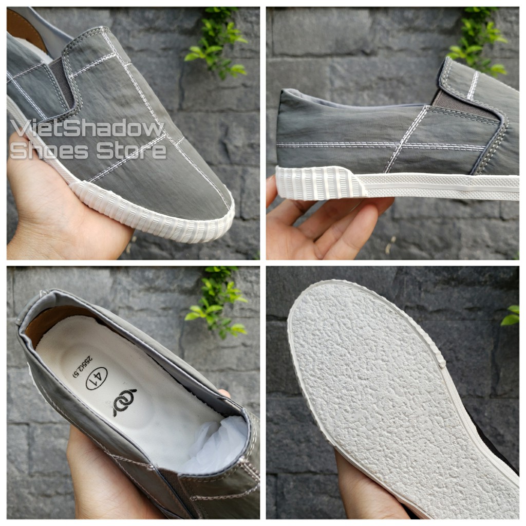 Slip on nam cao cấp BAODA - Bao độc, bao đẹp - Chất liệu vải gió 4 màu đen full, đen trắng, xám và khaki - Mã 9070
