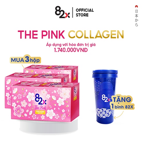 82X The Pink Collagen 1000mg Collagen, Vitamin C và Khoáng Chất Đến Từ Nhật Bản - Combo 3 hộp (100ml/chai)