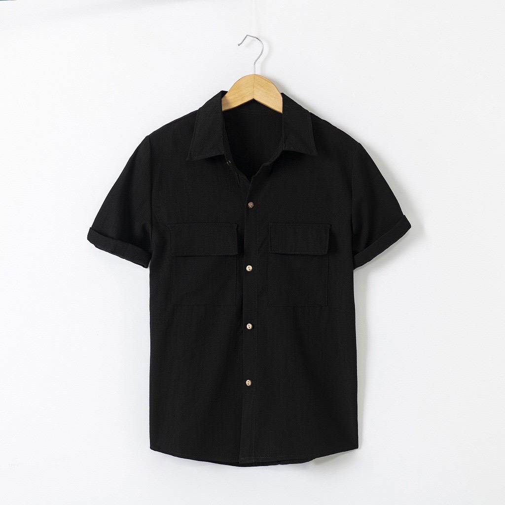 Áo Sơ Mi Ngắn Tay Nam Nữ Cổ Vest TRƠN Trắng Và Đen - Kiểu sơ mi tay ngắn form rộng Cổ Vest và Cổ Đức