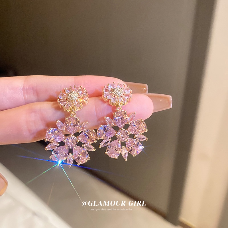 Bông Tai Mạ Bạc Hình Hoa Đính Đá Zircon Phong Cách Hàn Quốc Sang Trọng Thời Trang Cho Nữ