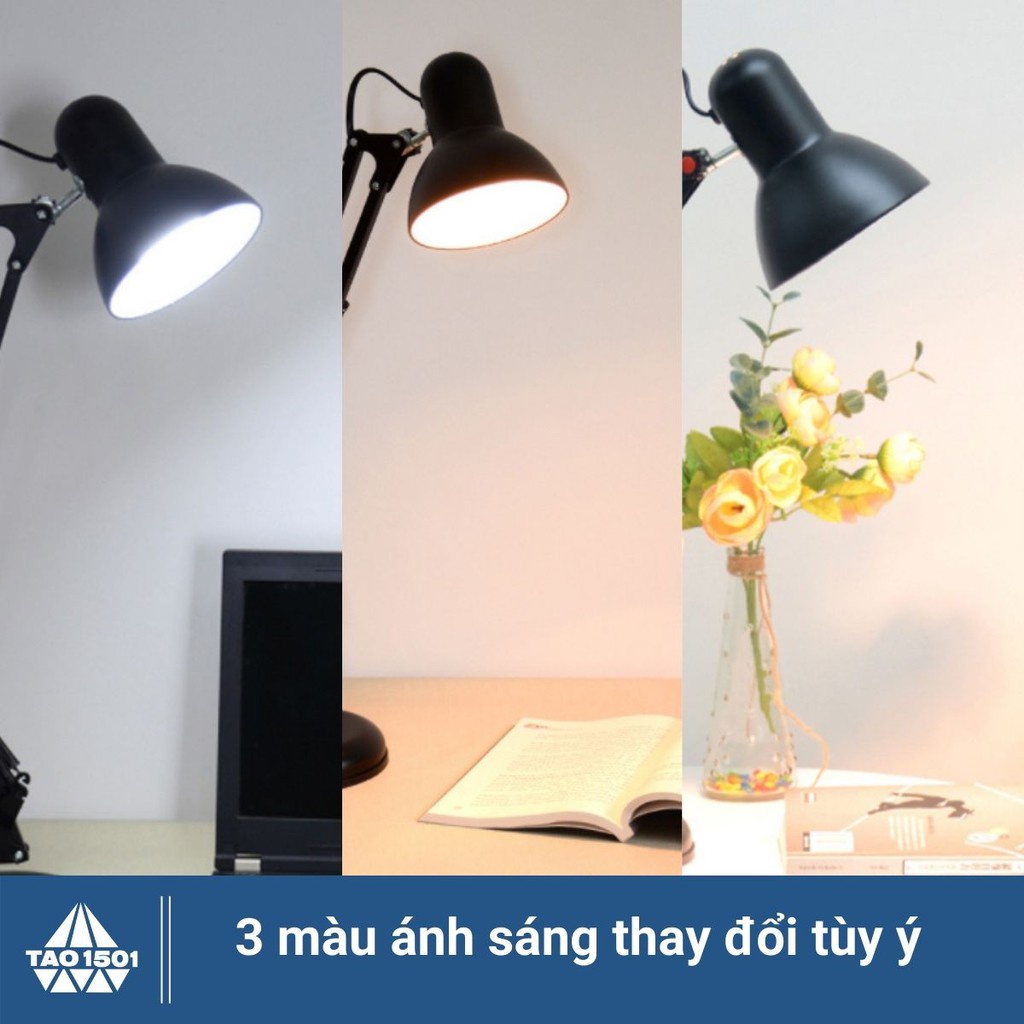 Đèn học Đèn bàn làm việc có đế tròn và kẹp bóng LED 9w đổi màu 3 chế độ ánh sáng