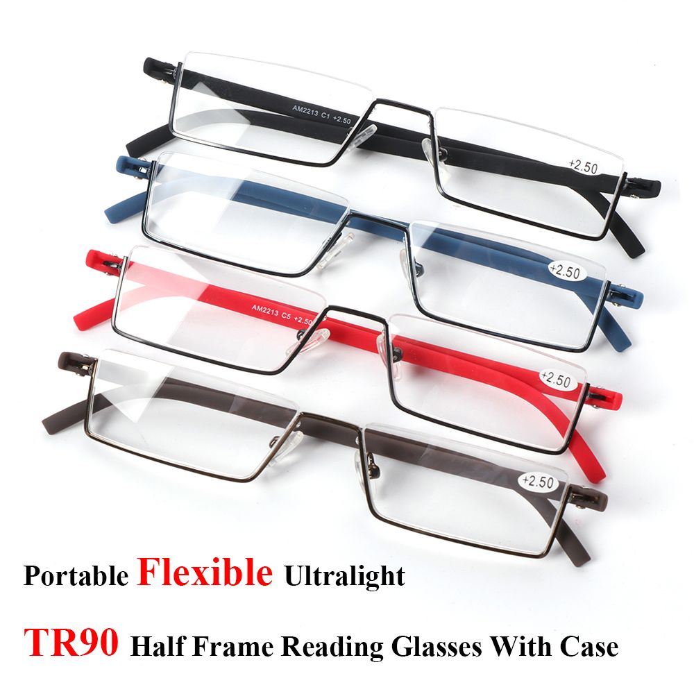 Kính Đọc Sách Nửa Gọng Chất Liệu Tr90 Siêu Nhẹ Có Hộp Đựng