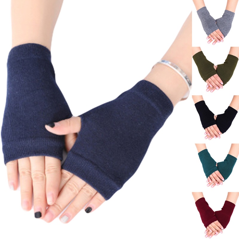 Găng tay cotton hở ngón màu trơn có thể co dãn dành cho nam và nữ