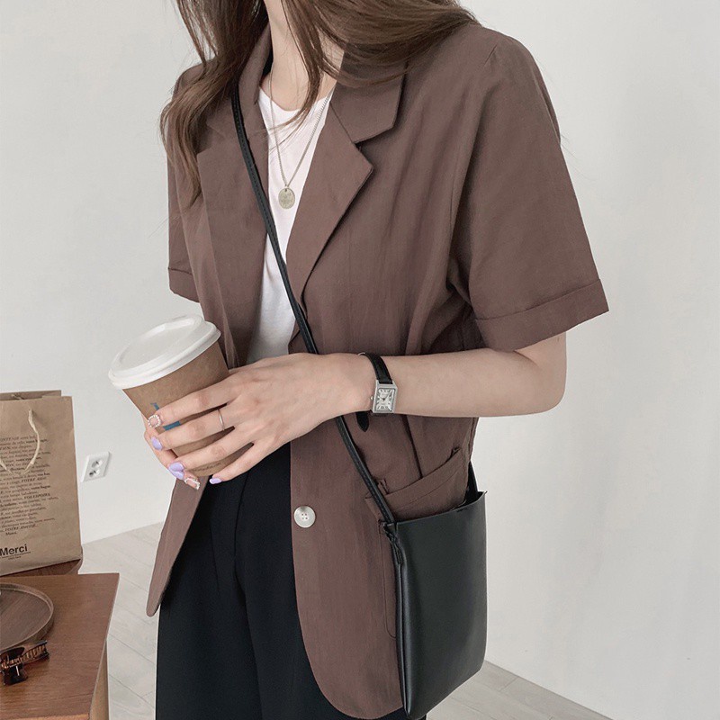 Áo khoác blazer tay ngắn cài khuy phong cách Hàn Quốc dành cho bạn nữ 43951 | BigBuy360 - bigbuy360.vn
