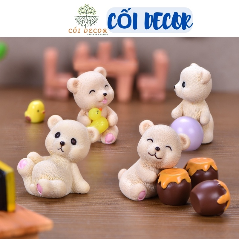 Tiểu cảnh mini ❤️ Mô hình gấu nâu đáng yêu trang trí tiểu cảnh sen đá, sân vườn, terrarium