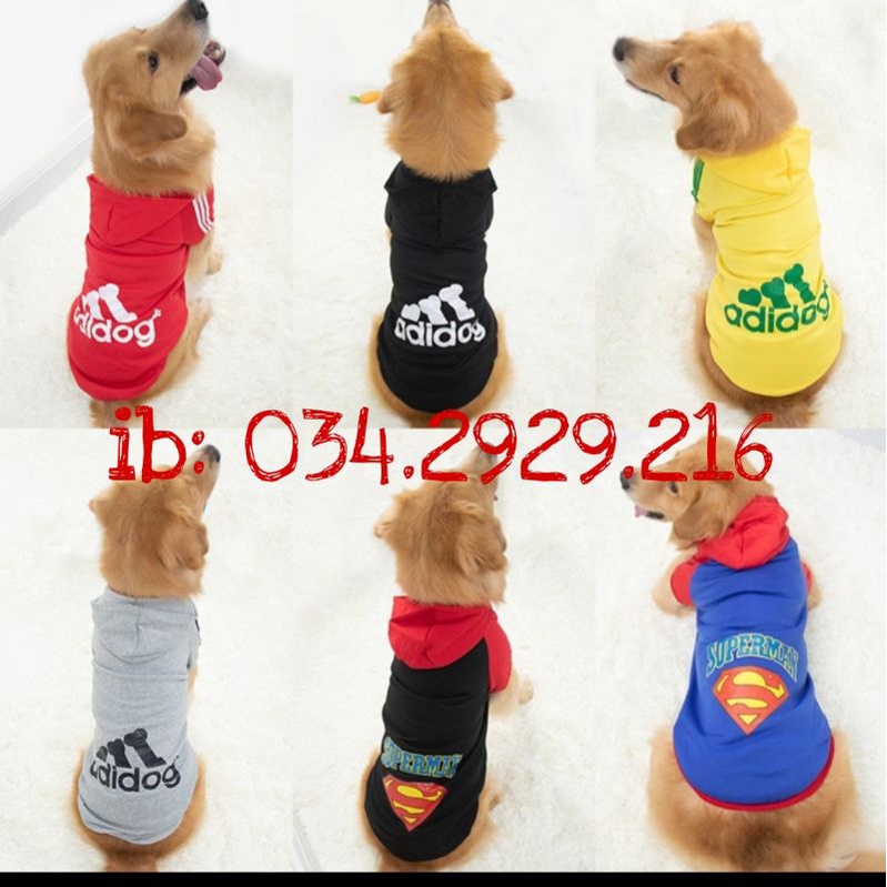 Quần áo cho chó thu đông - Áo cho chó lớn in hình SUPERMAN có mũ trùm đầu size to 1kg đến 35kg