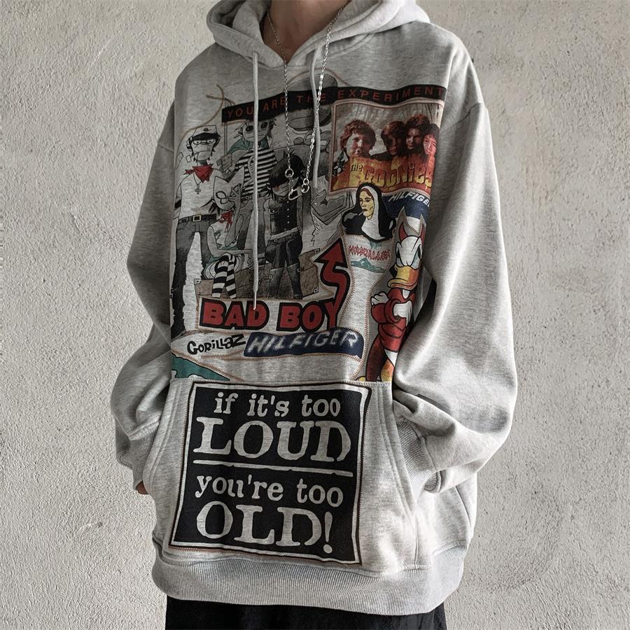 Áo Hoodie Dáng Rộng In Họa Tiết Hoạt Hình Phong Cách Retro Cho Nữ