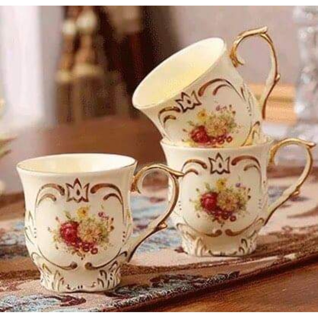 BỘ ẤM CHÉN HOA MẪU ĐƠN PHONG CÁCH HOÀNG GIA KÈM KHAY VIỀN VÀNG CAO CẤP