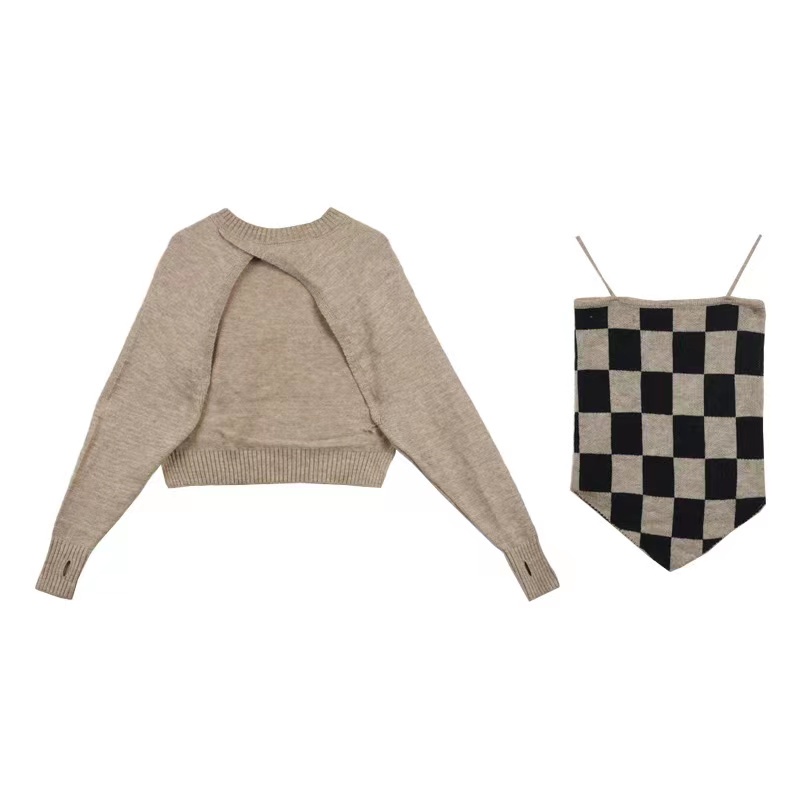 Set Áo Hai Dây Dệt Kim Họa Tiết Kẻ Sọc Thời Trang Cho Nữ (Bán Riêng Biệt)