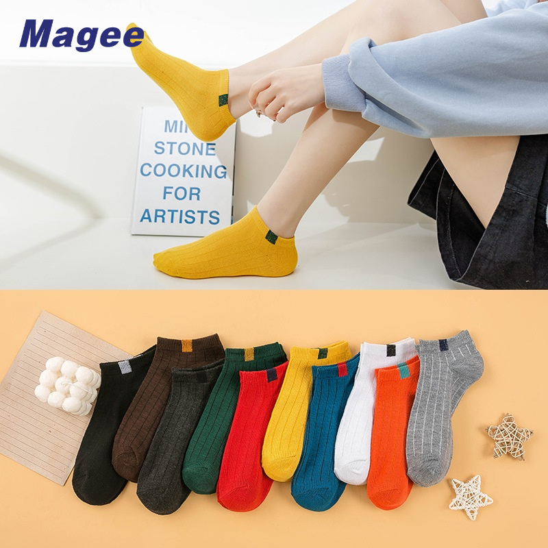 Magee Vớ Thuyền Thể Thao Mùa Hè Mười Màu Nhãn Dán Phù Hợp Với Nam Sinh Phong Cách Đại Học Màu Kẹo Miệng Nông