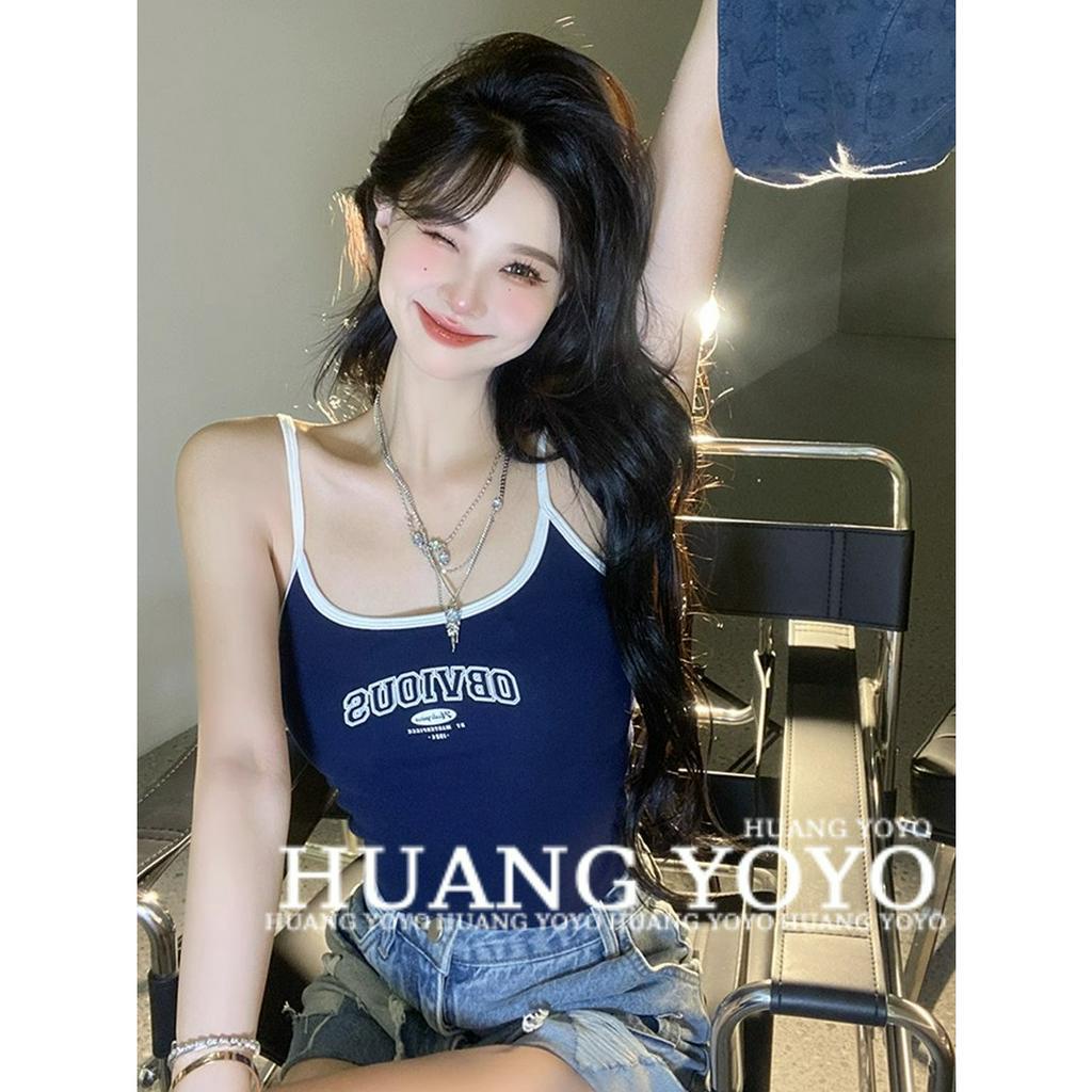 Áo Croptop Hai Dây Dáng Ôm In Chữ Phong Cách Mỹ Cổ Điển Thời Trang Mùa Hè Quyến Rũ Cho