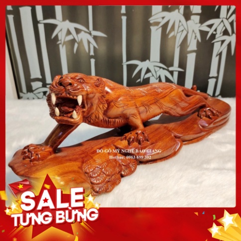 Tượng con hổ phong thủy gỗ hương 40 cm