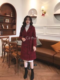 Áo dạ kẻ măng tô cao cấp