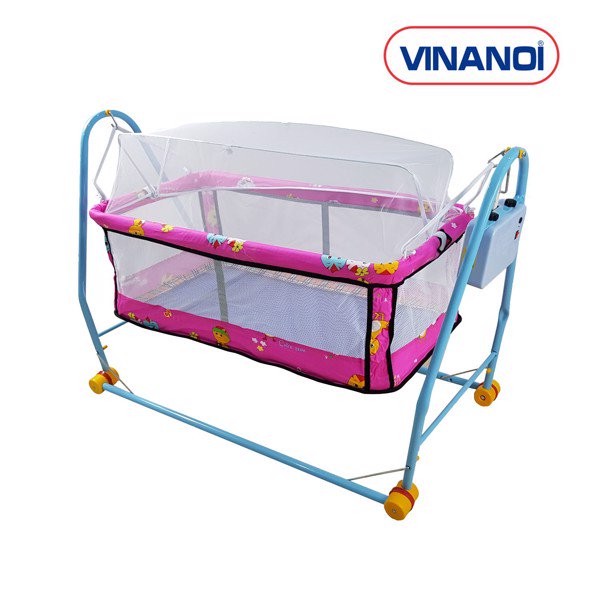 Nôi Điện Tự Động Cho Bé Tối Đa 20kg VINANOI - N20H - Lồng Nôi Màu Hồng - Khung Thép Sơn Tĩnh Điện Màu Xanh