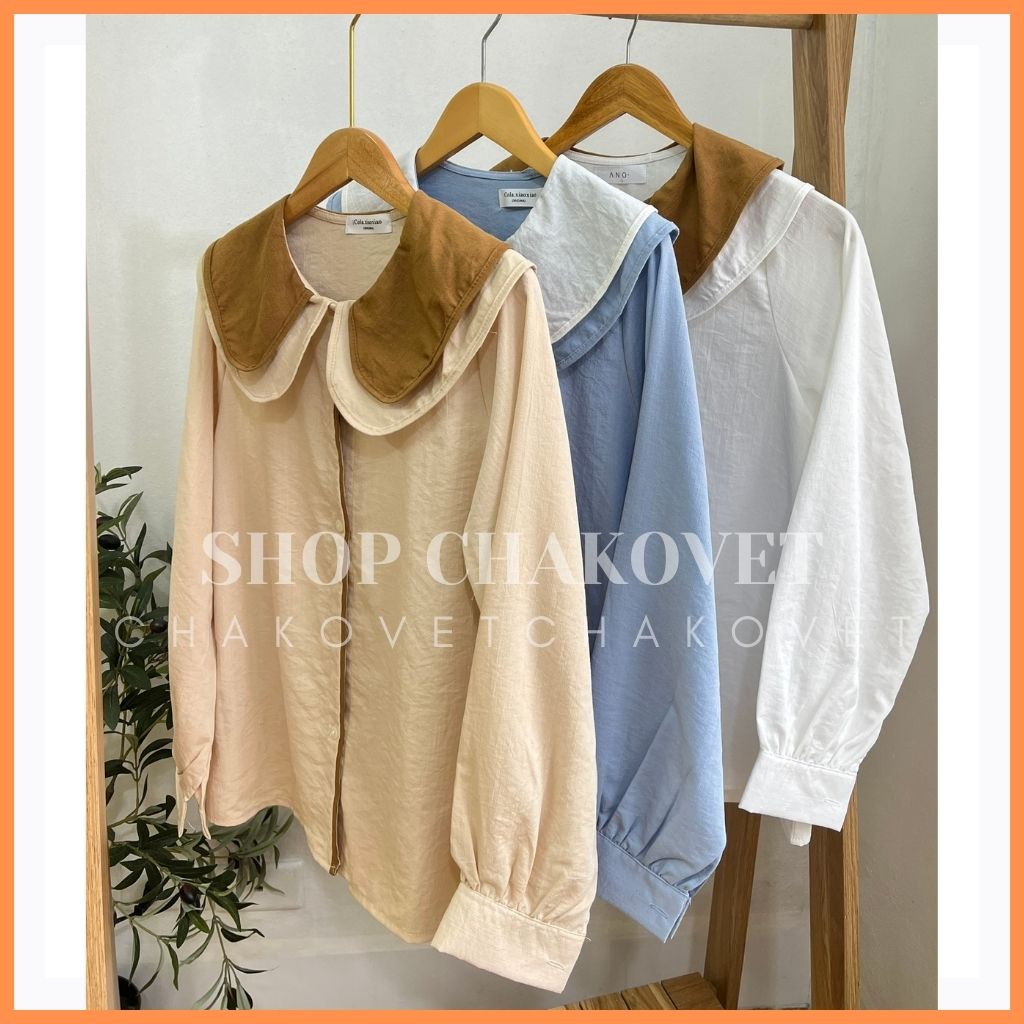 Áo sơ mi nữ dài tay màu trắng be xanh đẹp A8158, áo kiểu nữ cổ bèo 2 lá dáng ulzzang vintage hàn quốc cao cấp freesize
