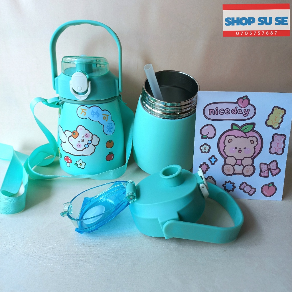 Bình giữ nhiệt 2 lớp 800 ml. Có ống hút. Sticker rời cho bé tự trang trí